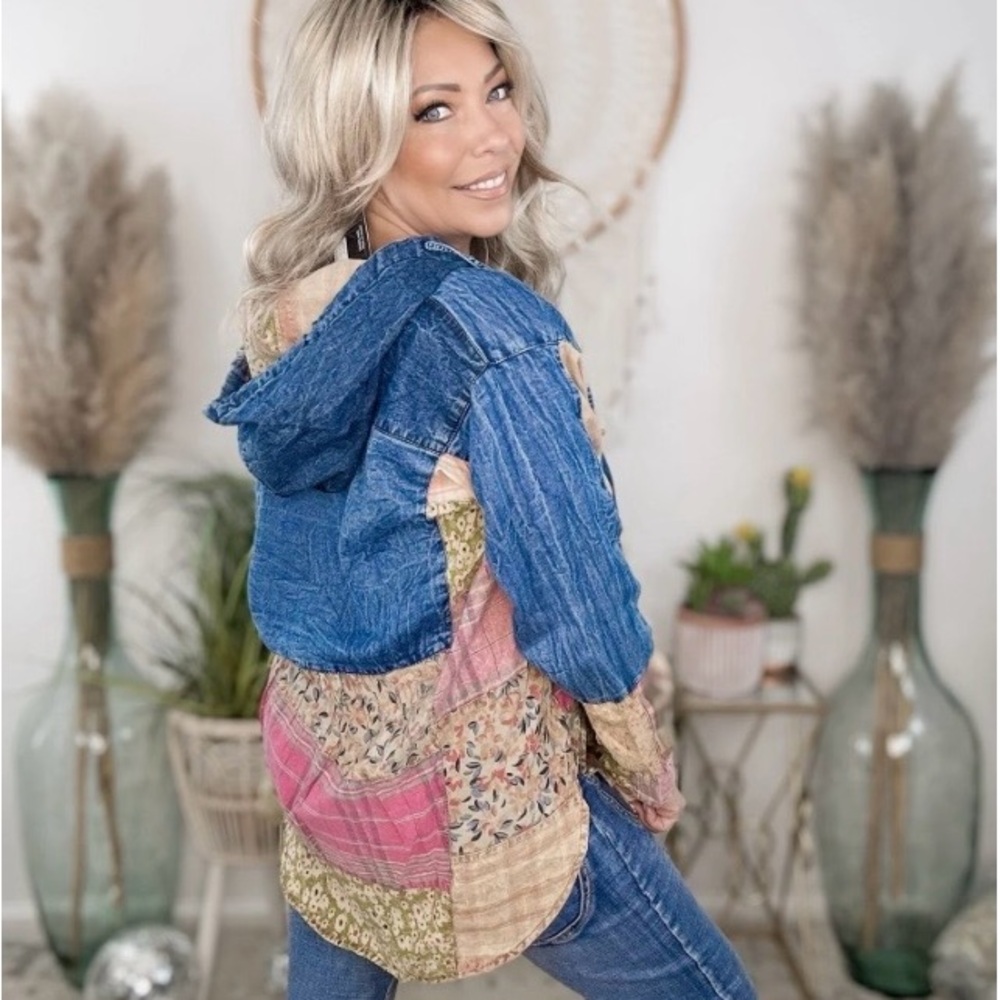 Young Threads Denim Patchwork Tunic Top with Pink… - image 3